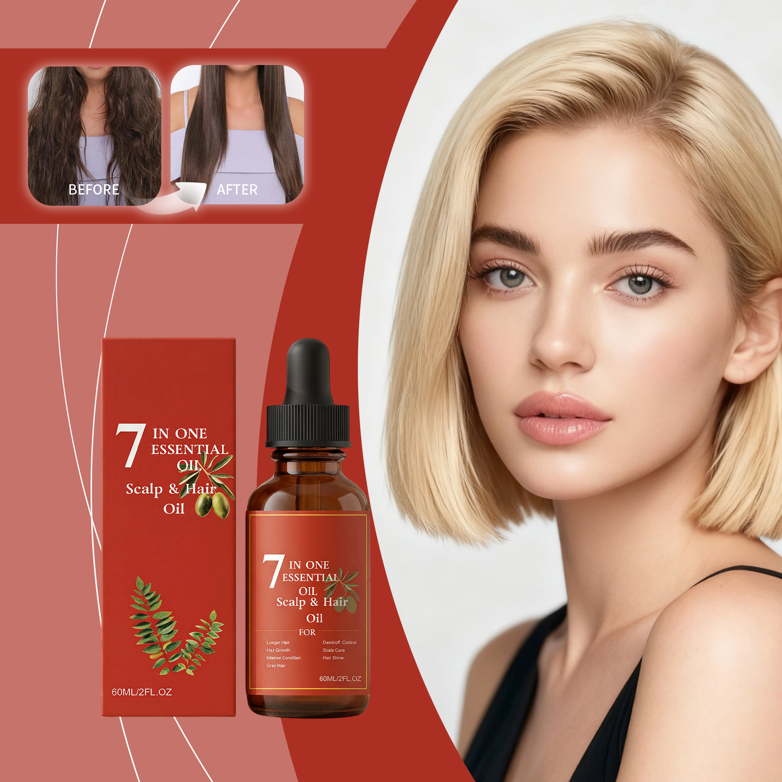 7-in-1 Hair Essential Oil 60ml - Hair Care Olive Oil ulasan dan harga